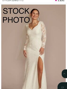 Long Sleeve Lace V-Neck Wedding Dress in Ivory
